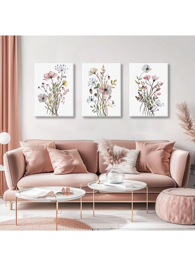 YelaJoy Set of 3 Framed Wildflower Wall Art, Pink Watercolor Botanical Floral Canvas Prints, Modern Minimalist Flower Pictures for Bedroom Living Room Bathroom Decor (12x16 inch) - Image 2